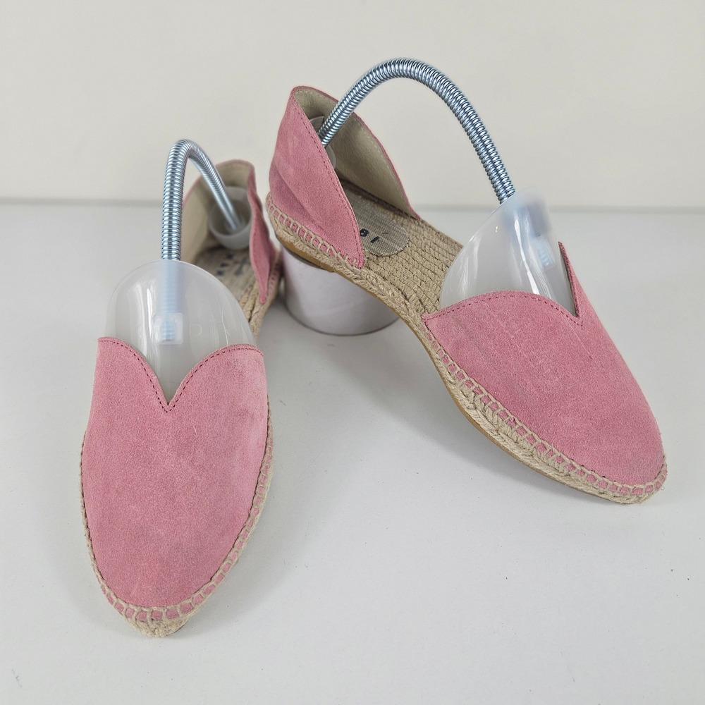 Manebi Hamptons Espadrilles Womens 7.5 Ballet Rose Suede Flats V-Cut D'Orsay